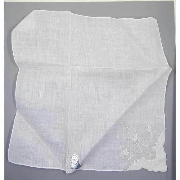 Desco Irish Linen Handkerchief Bridal Hanky Made in Madeira Monogram R Set of 2 - Picture 12 of 12